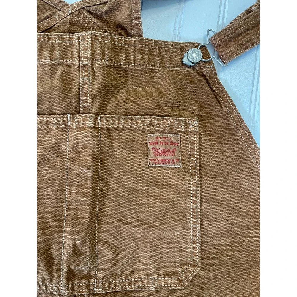 Levi Strauss & Co Mens Duck Canvas Workwear Overalls Brown XL Bibs ALTERED